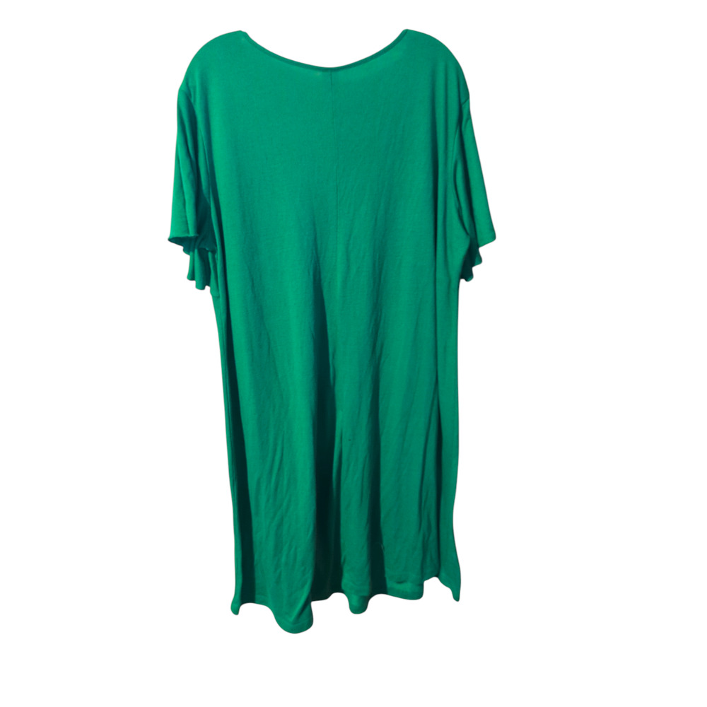 Green Surplice Short Sleeve Deep V-Neck Midi Dress 3X Raw edge - Picture 4 of 5